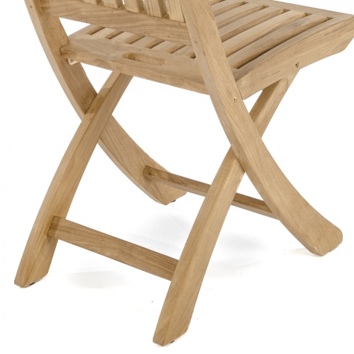 70582 Barbuda teak folding side chair closeup angled rear view of seat and legs on white background