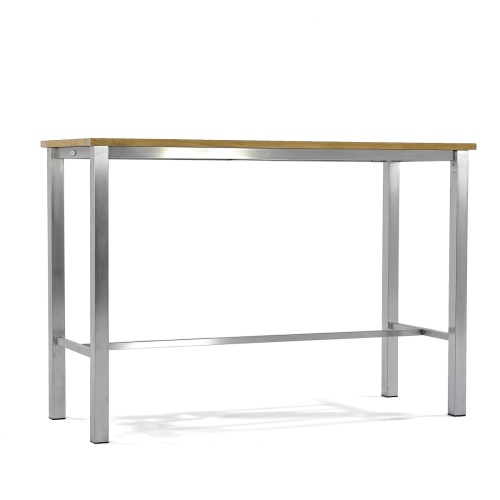 70630 Vogue Somerset teak and stainless steel 5 foot long bar table side profile on white background