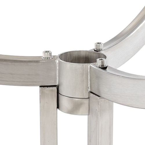 70638 Vogue stainless steel high bar table base closeup of table top attachment on white background