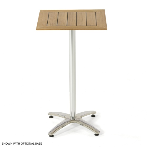 70671 Vogue teak and stainless steel bar table side view on white background