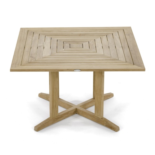 15823 Pyramid Teak 48 inch Square Dining Table angled top view on white background