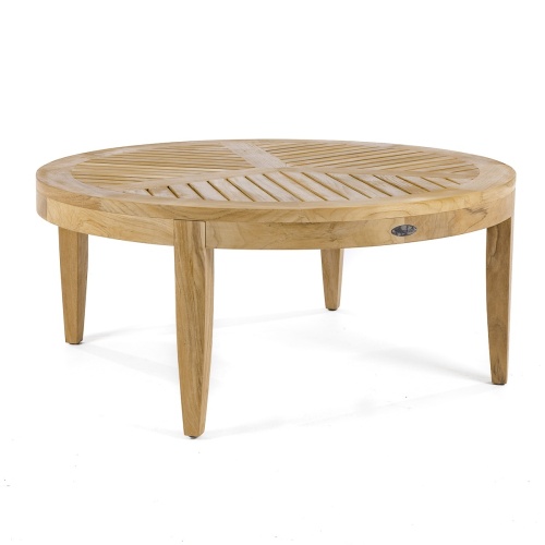 70778 Laguna teak 40 inch round coffee table side angled view on white background