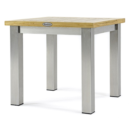 70779 Vogue teak and stainless steel side table angled view on white background