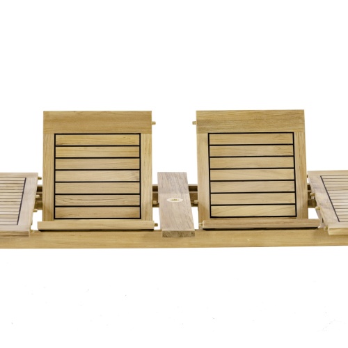 70815 Laguna Veranda teak extension dining table closeup side view of butterfly leaves folded up on white background