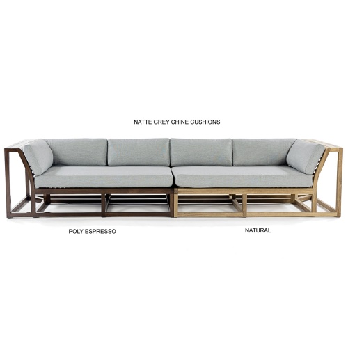 13801dp maya right and left sectional set natte grey chine cushions one showing natural finish and the right side showing poly expresso finish front view on white background