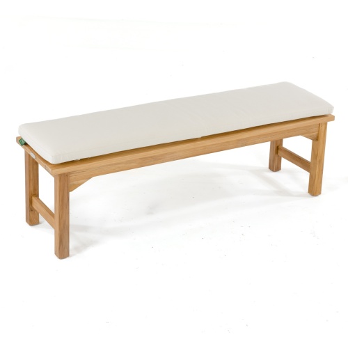 13929 Veranda teak 5 foot long Backless Bench angled view with optional canvas color cushion on white background