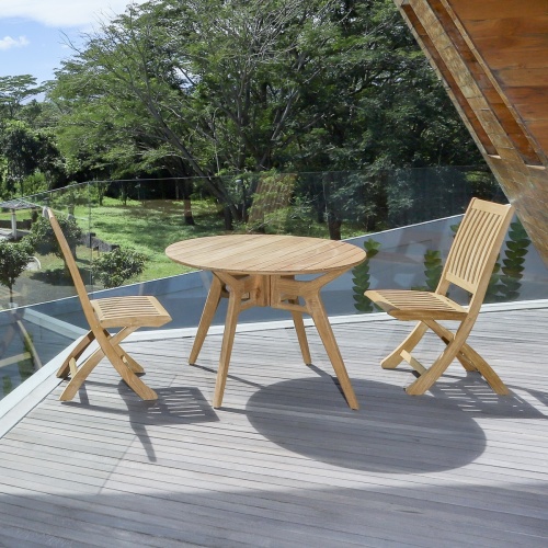 70824 Barbuda 3 piece Surf Bistro Set on wooden patio deck overlooking trees