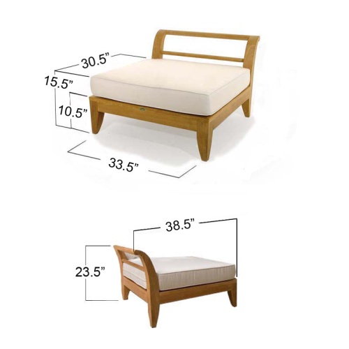 16766DP aman dais end base with canvas colored cushion autocad of front and back angled view on a white background