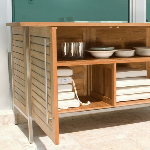 28225 Vogue Sideboard showing both doors open with dishes and cushions on shelves