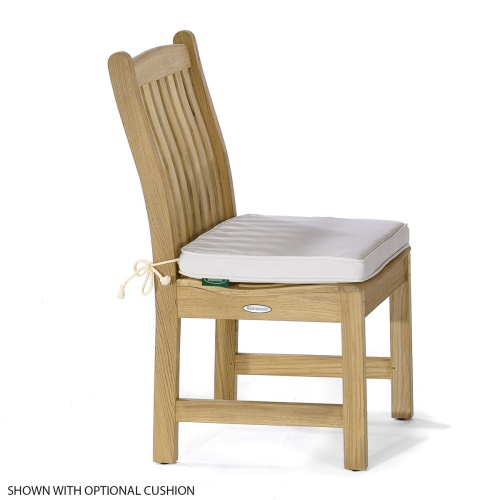 70031 Martinique Veranda teak side chair facing right with optional canvas color cushion on white background