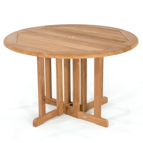 70036 Barbuda teak 48 inch diameter round folding table angled top view on white background