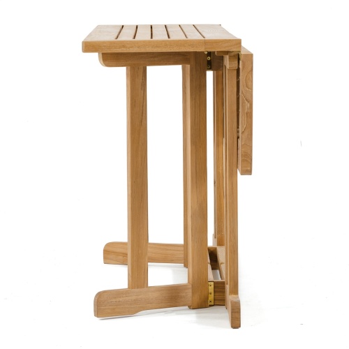 70061 Barbuda teak Picnic Table angled view end of table with one side down on white background