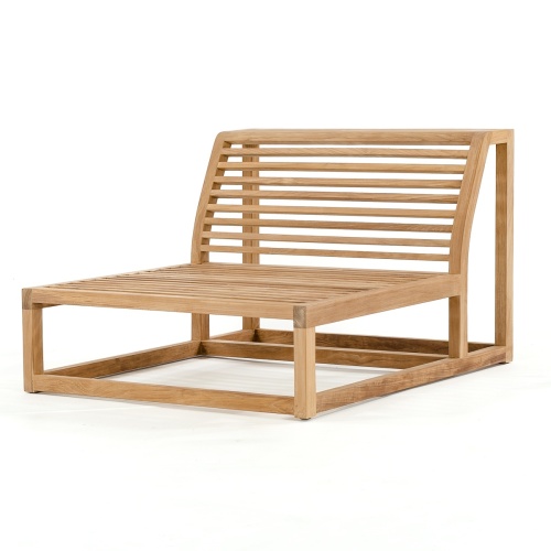  70230 Maya slipper chair teak frame with angled view on white background