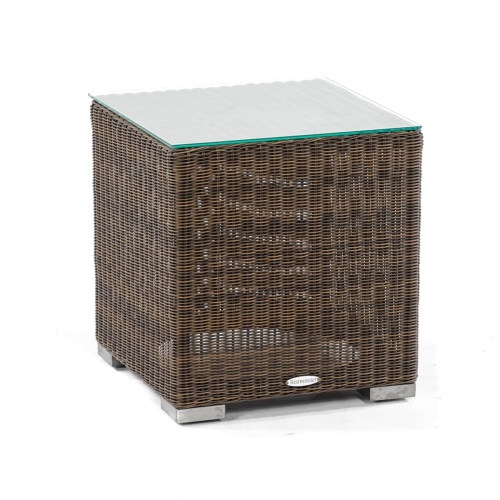 70232 malaga woven wicker side table with glass top angle view on white background
