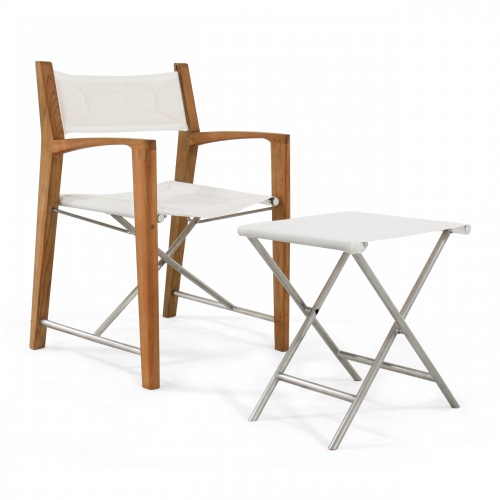 70456 Odyssey Buckingham teak director chair with optional folding ottoman angled right front view on white background