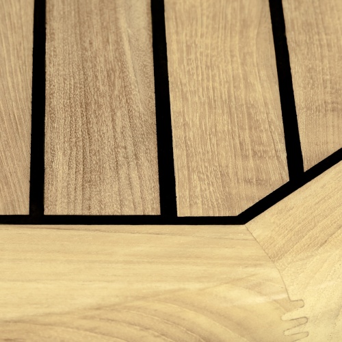 25015 Vogue 6 ft Round Table showing closeup view of sikaflex Marine sealant between table slats 