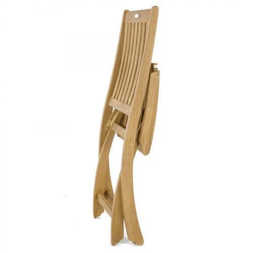 70535 Barbuda teak folding dining side chair angled right side view closeup of back seat and legs on white background