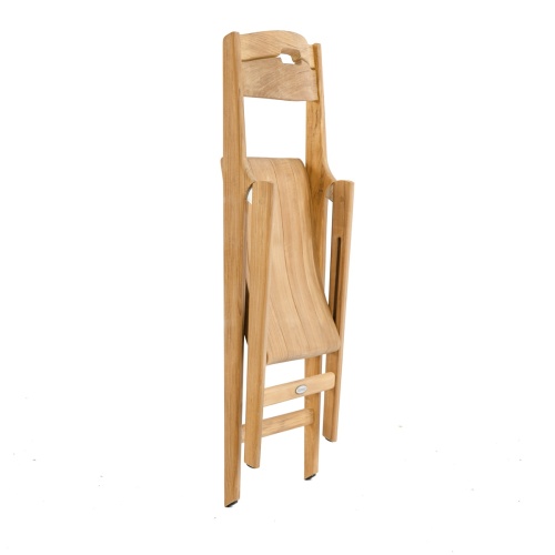 70560 Grand Hyatt Surf teak folding side chair folded flat for storage angled on white background