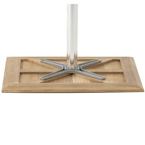 70668 Vogue teak table upside down showing stainless steel table base on white background