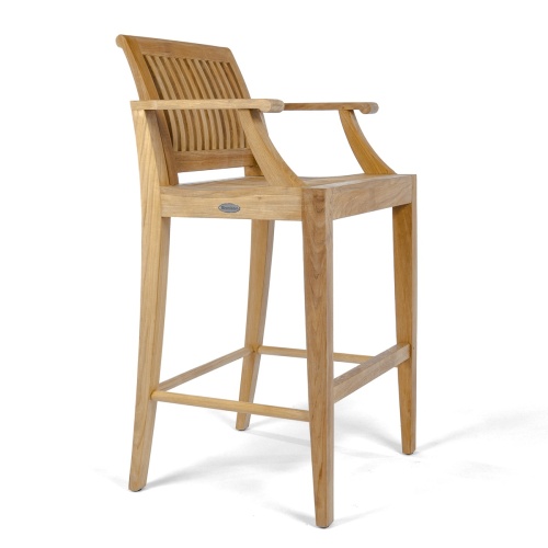 70686 Laguna teak dining bar stool with arm rests right side angled view on white background