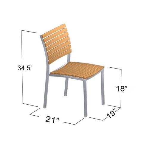 70744 Vogue teak and stainless steel dining side chair autocad angled side view on white background
