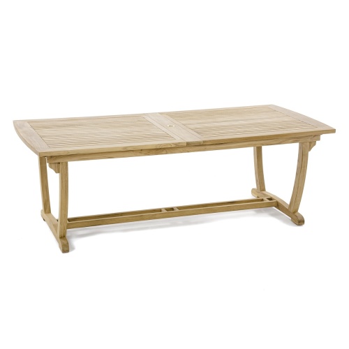 70796 teak dining table double leaf extended side angled view on white background