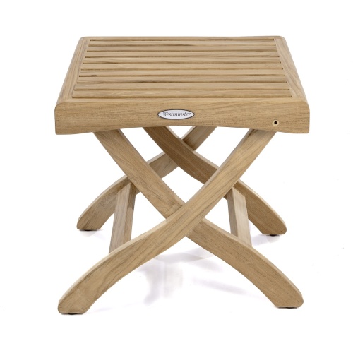 18600 Barbuda Folding Teak Side Table Ottoman in end view on white background