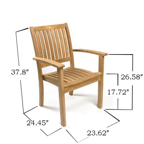 70907 Bloom teak and powdered aluminum dining chair angled front view on white background