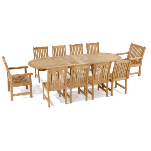11315 Veranda Teak Side Chairs and dining chairs around montserrat oval extension table with white background
