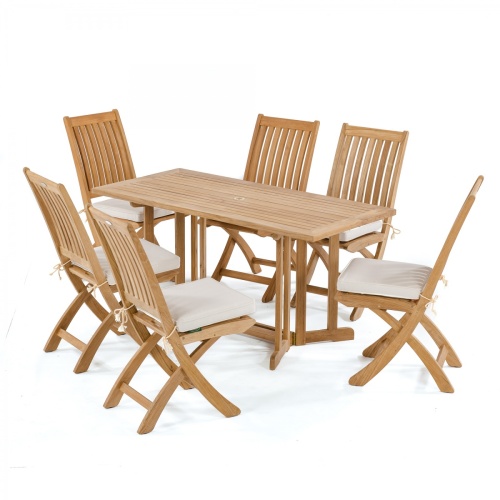 70039 Nevis Barbuda 7 piece Dining Set with optional canvas colored cushions angled on white background