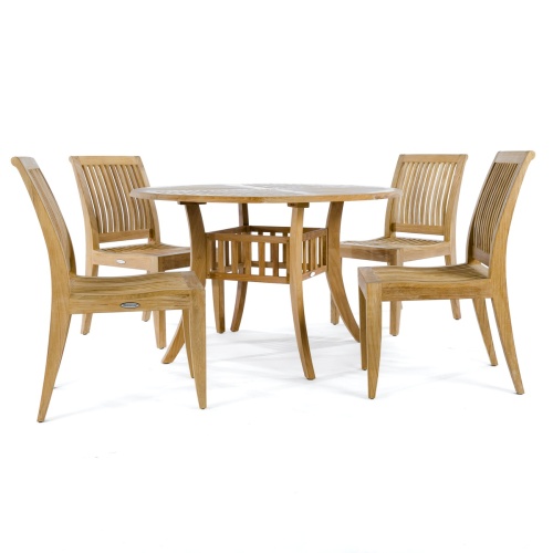 11810 four Laguna teak Side Chairs with 4 foot Grand Hyatt Round Table on white background