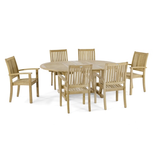 12196 Sussex teak stacking armchair with teak martinique dining table on white background