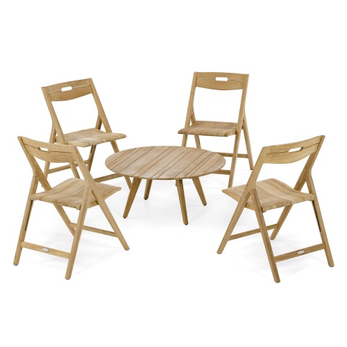 Surf Teak Coffee Table and 4 Surf Folding Chairs around Table on white background