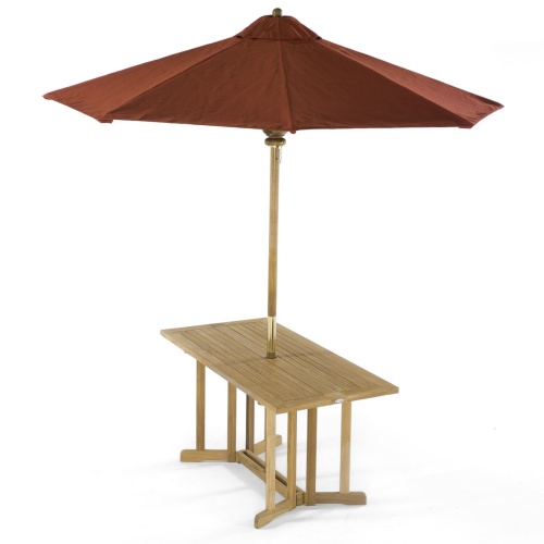 15663S Nevis Folding Table angled view with round umbrella in table on white background