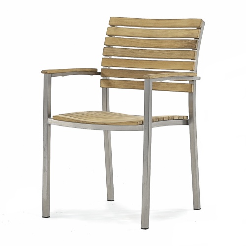 70055 Vogue teak and stainless steel dining chair angled on white background