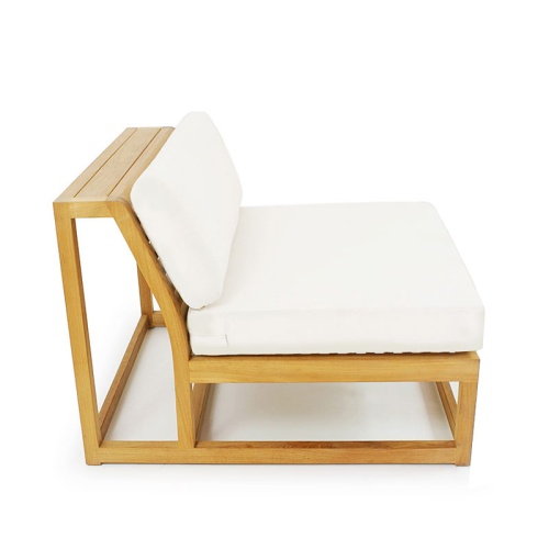 70231 Maya Deep Seating Teak Slipper Chair with canvas cushions side view on white background