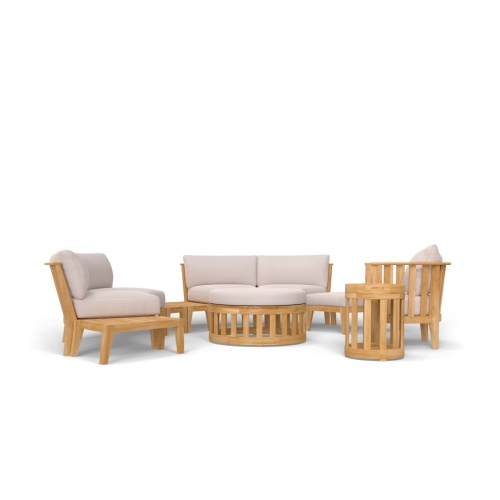 70373 Kafelonia 9 pc Sofa Sectional Set of sofa sectional and backless sofa and club chair and coffee table and side table and end table in front view on white background