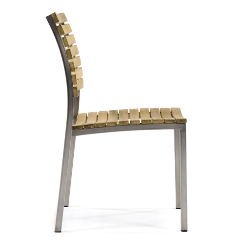 70439 Vogue stainless steel and teak dining side chair side profile on white background