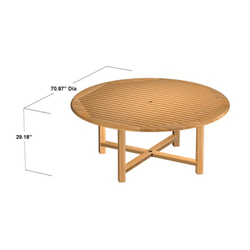 15348 Buckingham Teak 6 ft Round Table showing autocad of angled view on white background