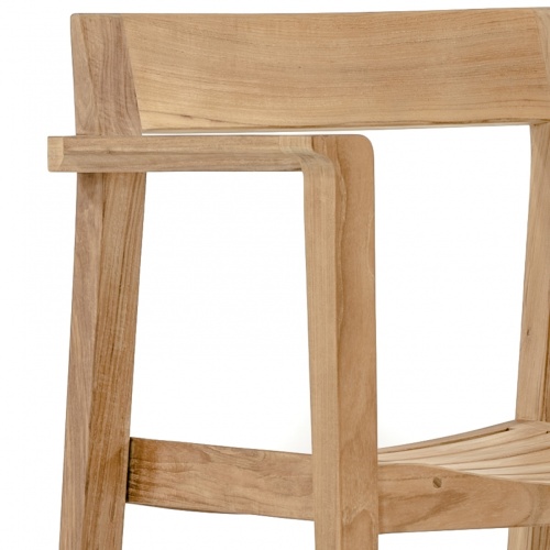 12901 Horizon teak dining chair showing close up view of the armrest on white background