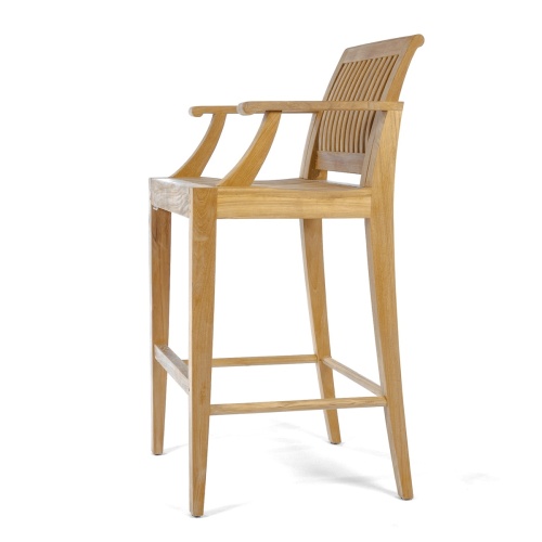 70686 Laguna teak dining bar stool with arm rests left side view on white background