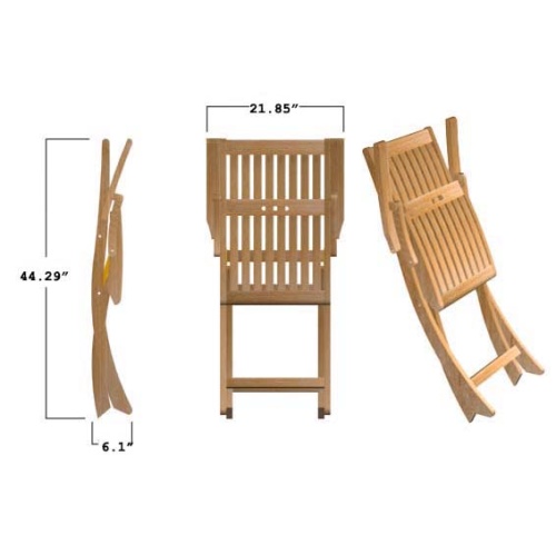 70740 Barbuda Teak Folding Dining Chair autocad folded flat in side angled and side and seat view on white background