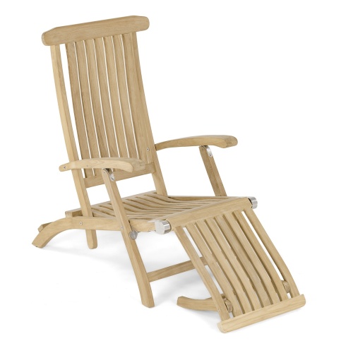 16411s Barbuda Captain Steamer teak frame right angle with footrest upright on white background
