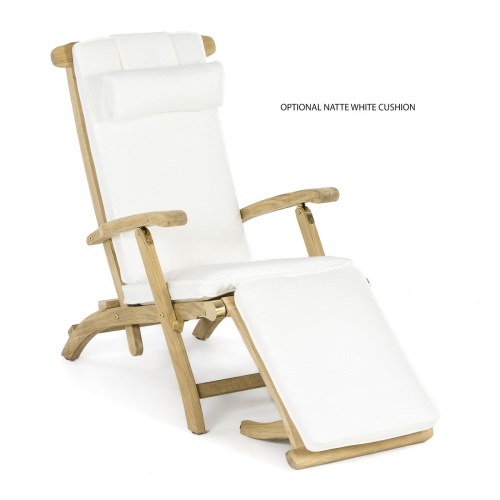 16411s Barbuda Captain Steamer with optional natte white cushion angled and footrest down on white background