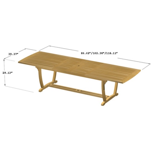 70017 Grand Veranda dining table showing two fully extended butterfly leaf autocad on white background
