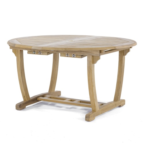 70031 Martinique Veranda teak extension oval dining table side angled view closed position on white background