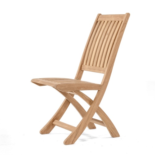 11602S Barbuda Teak Folding Chair in angled side view on white background