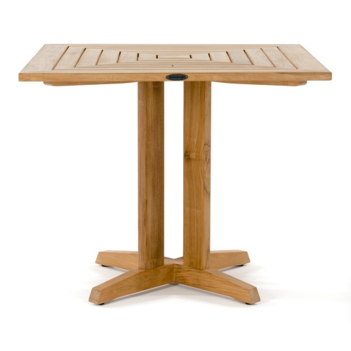 70452 Pyramid 36 inch square teak table side view on white background