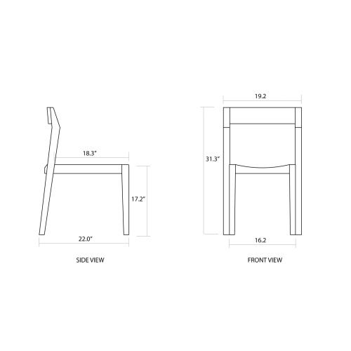70613 Horizon teak Side Chair autocad front and side view on white background