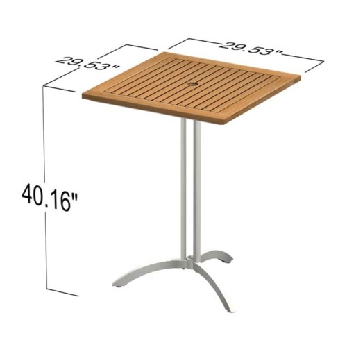 70636 Somerset Vogue 30 inch square teak and stainless steel bar table autocad on white background